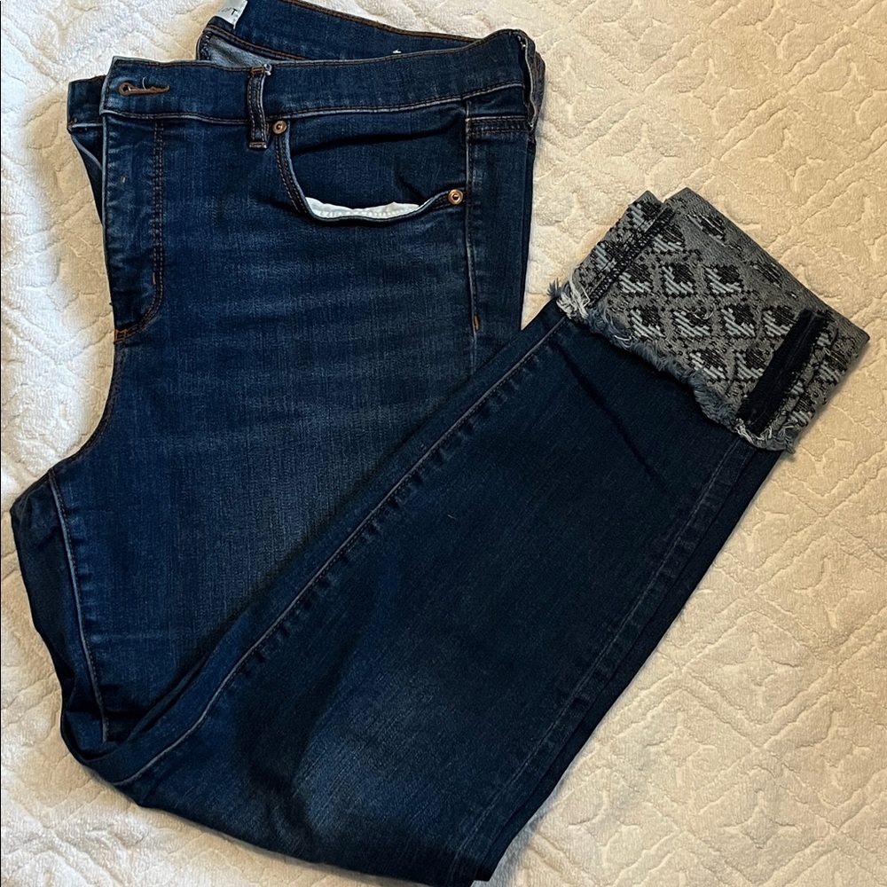 LOFT Dark Blue Skinny Jeans with Gray Cuff